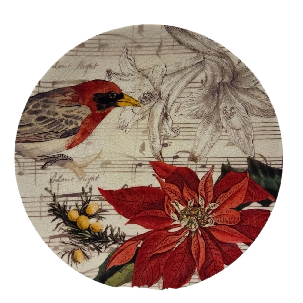 Pottery Barn Set Of 4 Christmas SongBirds Decoupage Salad‎ Dessert App Plates